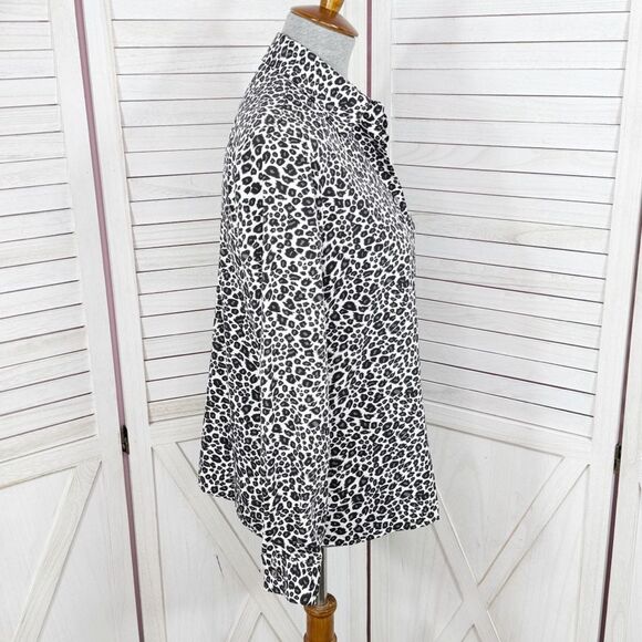 Notations Leopard Print Button Up Blouse White Black Small Long Sleeve Collared - Picture 3 of 11